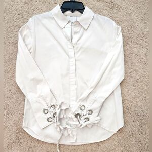 Vintage White Long Sleeve Button Up Top with Ties at the Sleeve sz XS
